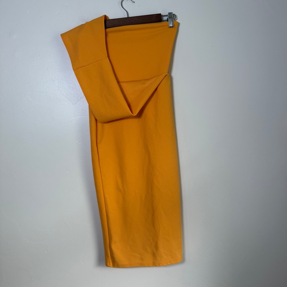 PrettyLittleThing One Shoulder Draped Bodycon Midi Dress Size 6 Orange
